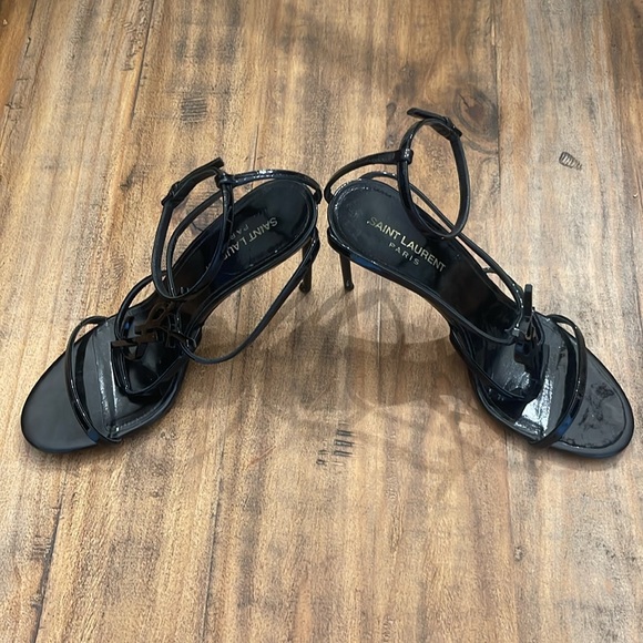 YVES SAINT LAURENT YSL OPYUM BLACK PATENT ANKLE STRAP SANDALS - Picture 3 of 7